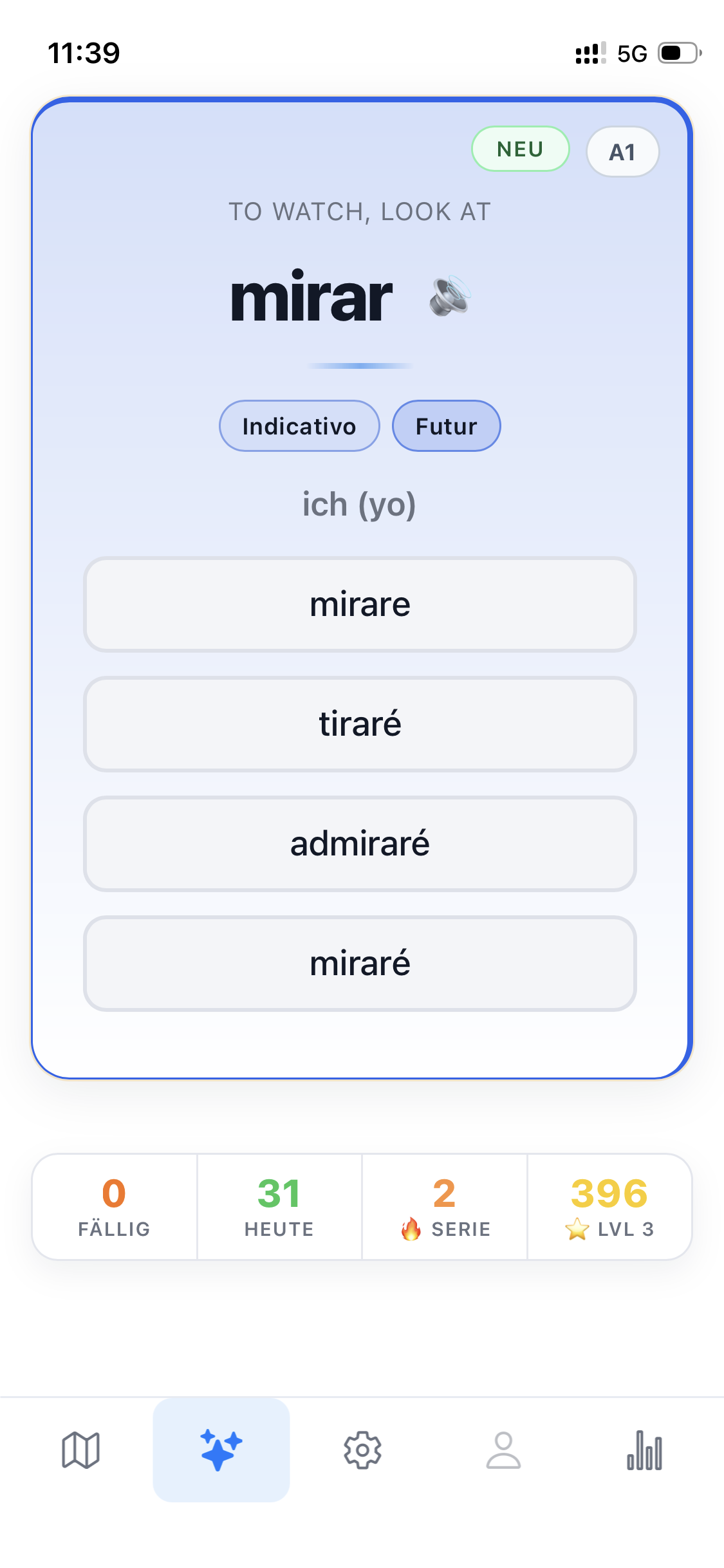 Indicativo Futur – blauer Rahmen